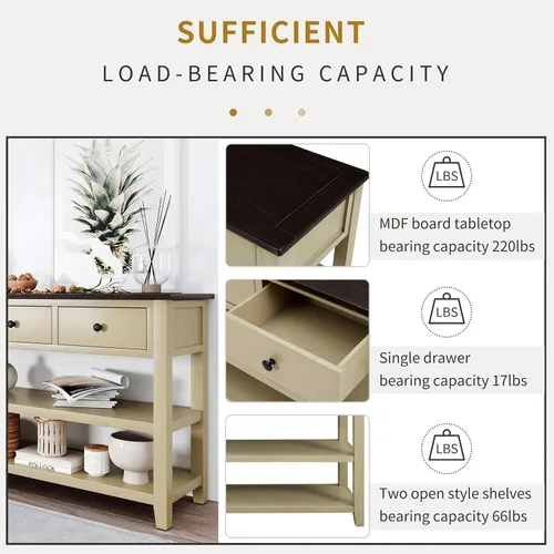 Miniatura 6 de Knocbel Rustic Entryway Console Table with 3 Storage Drawers and Open Shelves, Entry Hallway Foyer Behind Sofa Couch Long Table, Easy Assembly (Tan)