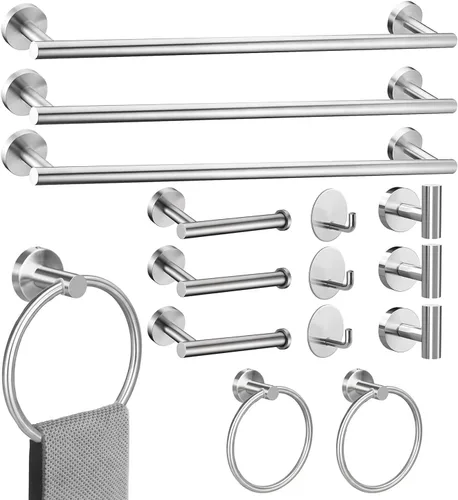 Miniatura 8 de Juego de 8 toallas de baño, incluye 2 toallas de 23.6 pulgadas, 2 ganchos para toallas, 2 anillos de toalla, 2 soportes para papel higiénico