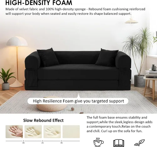 Miniatura 4 de Sofá cama convertible de 80 pulgadas, sofá cama plegable de pana con almohadas, sofá de compresión moderno sin hueso sin montaje, sofá de compresión