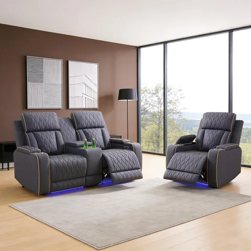 Miniatura 48 de Sofá reclinable individual eléctrico para muebles de sala de estar, silla reclinable de cuero con luces LED, puertos USB, almacenamiento oculto
