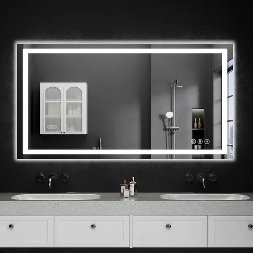 Miniatura 9 de Espejo de baño LED de 30 x 48 pulgadas con luces, regulable, antivaho, espejo de tocador de baño para pared, retroiluminado + luz frontal, función
