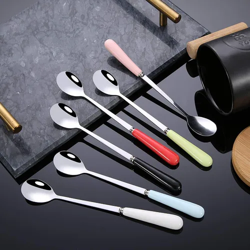 Miniatura 6 de 3 cucharas de mezcla para café, postre, helado, batido, cucharadita de acero inoxidable con mango de cerámica, cucharadas de café expreso, cucharas