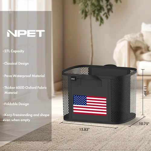 Miniatura 2 de NPET Cesta de lavandería plegable de 27 litros con material impermeable de PEVA, bolsa de almacenamiento para ropa, dormitorio y hogar Bandera