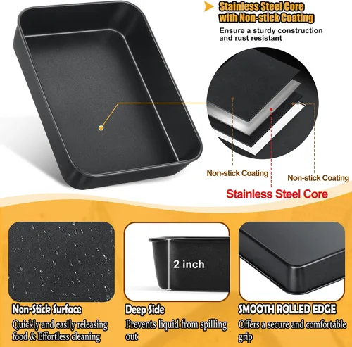 Miniatura 3 de TeamFar Sartén para lasaña, 9.4 x 7 x 2 pulgadas de acero inoxidable para hornear horneado profundo para horno tostador, sartén rectangular de Negro
