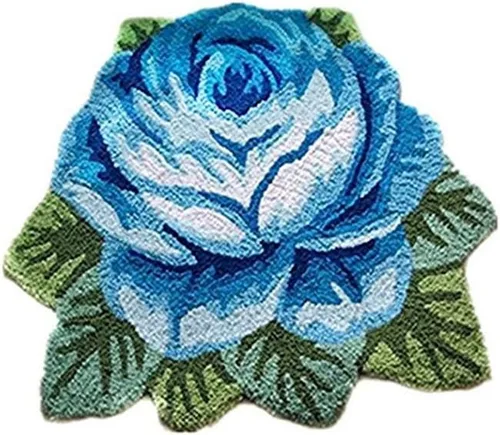 Judy Dre am Alfombra de área con forma de flor de rosa azul para baño, cocina, dormitorio, alfombras de inodoro lavables de felpa, alfombra de baño