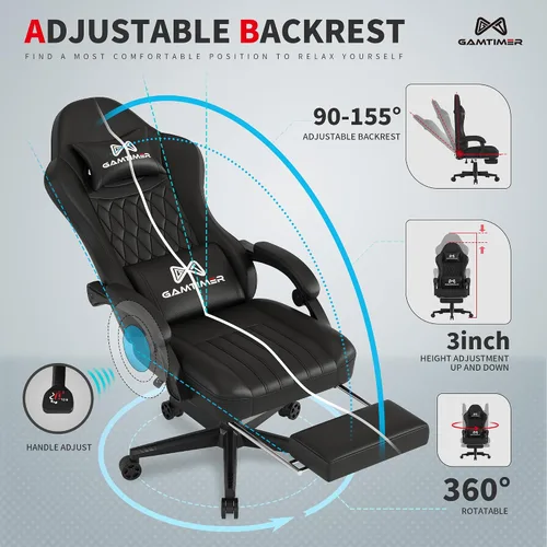 Miniatura 6 de Gamtimer Silla de juegos con reposapiés, silla ergonómica para computadora, material transpirable de poliuretano con reposacabezas y soporte lumbar