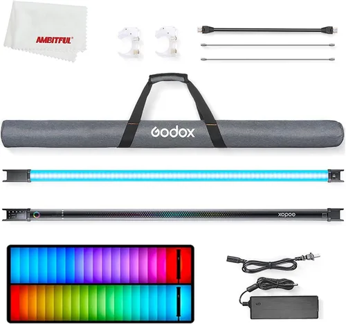 GODOX Luz de tubo RGB TL120, CRI 96 TLCI 98, temperamento del color 2700K ~ 6500K, brillo del 100% (LUX), 39 efectos FX, aplicación de teléfono