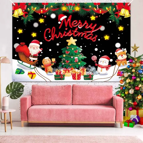 Miniatura 4 de Banner Telón de Fondo Feliz Navidad Suministros de Decoraciones de Fiesta Navideña de Santa Nieve Invernal Árbol de Navidad Fiesta Navideña Fondo