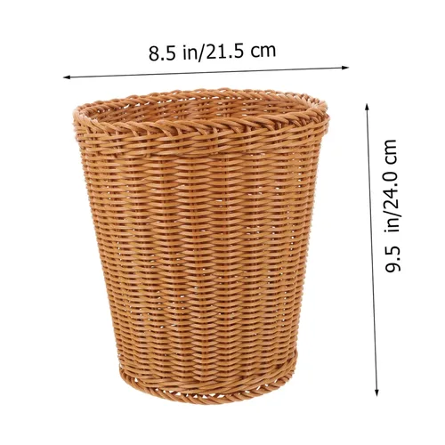 Miniatura 6 de Elegante cubo de basura tejido natural tapa de cesta de gran capacidad para sala de estar estudio