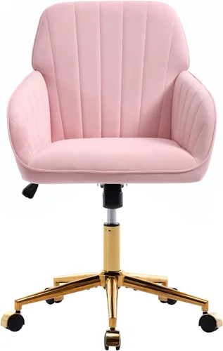 Miniatura 15 de Silla de escritorio de oficina de terciopelo con ruedas y base dorada, moderna silla giratoria ajustable, sillas de tocador tapizadas con brazos