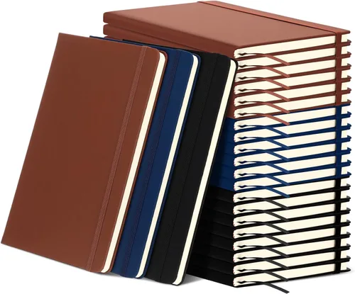 Miniatura 8 de Honoson 20 Pack Lined Journal Notebooks A5 Hardcover Executive Notebook 5.5" x 8.3" PU Leather Wide Ruled Journals Bulk with Elastic Band for Home