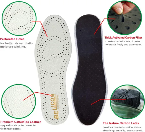 Miniatura 6 de Bellcon - Plantillas de cuero para hombres, inserciones de cuero fino para botas de hombre, almohadillas de zapatos de longitud completa con carbono