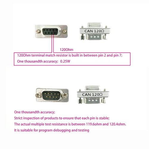 Miniatura 4 de CAN DB9 - Adaptador DB9 de 120 ohmios, conector de terminal macho a hembra CAN Bus DB9 con resistencia de alta precisión de 120 ohmios