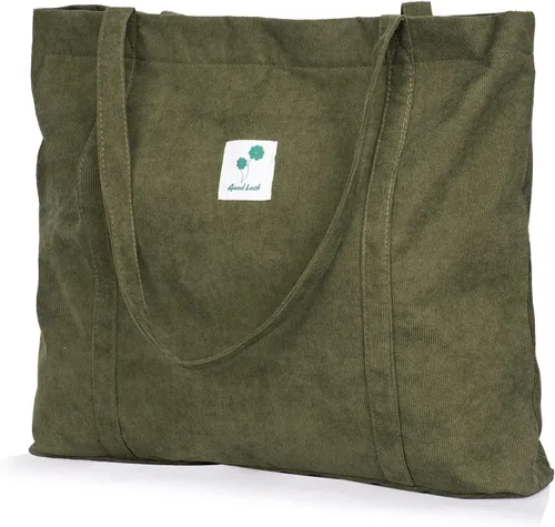 Gophra bolsa de pana para mujeres, niñas, niños, bolsa de hombro con bolsillo interior para trabajo, playa, almuerzo, viajes y compras