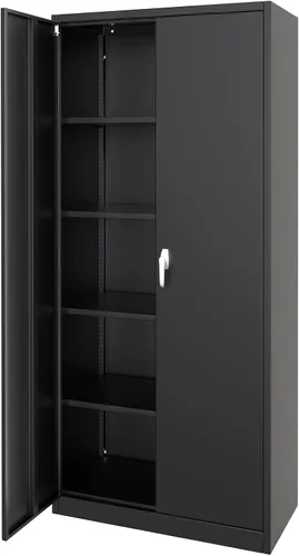 Miniatura 11 de GarveeHome Armario de almacenamiento de metal de 72 pulgadas con ruedas, puertas de bloqueo y 2 cajones, organizador de garaje rodante resistente