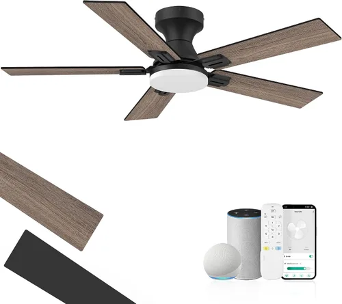 Miniatura 14 de Ventilador de techo inteligente de perfil bajo de 42 pulgadas con luces y control remoto, motor DC silencioso, control de voz WiFi a través de Oro