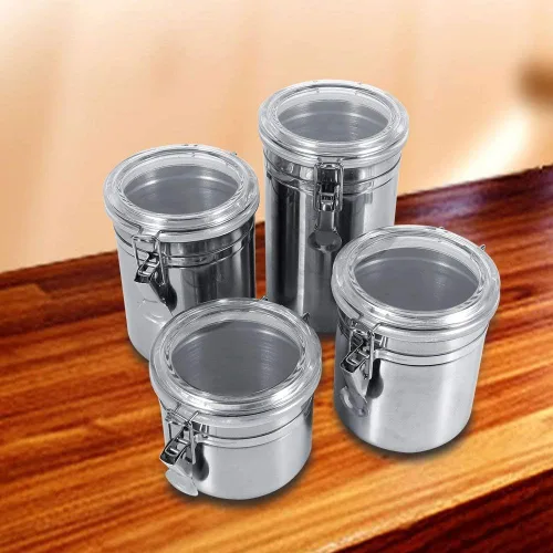 Miniatura 4 de Alvinlite Recipientes herméticos de acero inoxidable con tapa acrílica transparente y abrazadera de bloqueo para encimera de cocina, almacenamiento