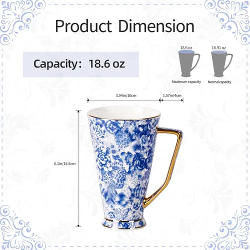 Miniatura 2 de KAMMAK Tazas de café de cerámica de 18 onzas de alto, juego de 2 tazas de té grandes con asa, tazas de té vintage, taza de capuchino para latte