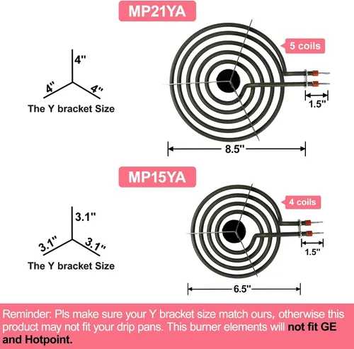 Miniatura 3 de LXun MP22YA Mejorado Paquete de 2 Unidades de Elementos Quemadores de Estufa Eléctrica, 1 x MP21YA de 8" y 1 x MP15YA de 6" Quemadores de Estufa