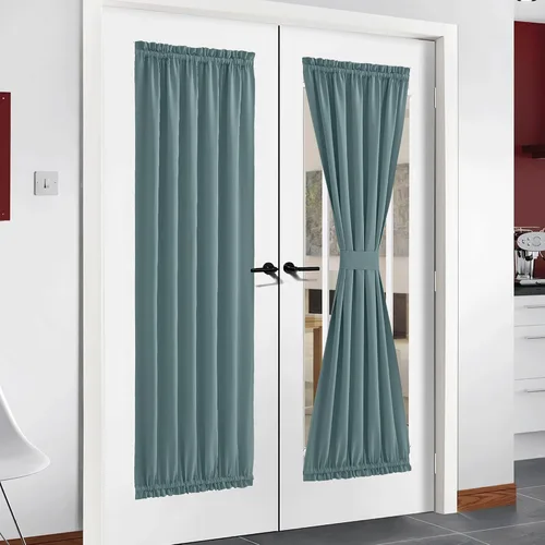 Miniatura 301 de NICETOWN Cortinas opacas unicolor con aislamiento térmico para puerta francesa, granja, oscurecimiento de habitación, puertas y ventanas de Marrón