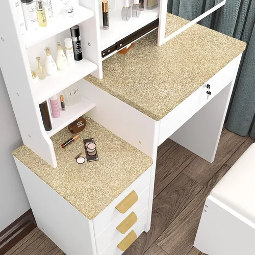 Miniatura 4 de VEELIKE 15.7"x118" Papel pintado de oro champán con purpurina para despegar y pegar, papel de contacto autoadhesivo extraíble con purpurina, rollo