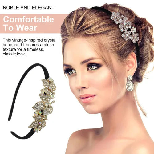 Miniatura 4 de Diadema de cristal con diamantes de imitación para mujeres y niñas, elegante banda para el pelo de mujer, diadema de tres hojas, diadema de moda