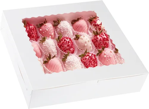 Miniatura 6 de Yeplan 10 cajas para tartas, cajas de panadería de 10 x 10 x 2.5 pulgadas con ventana, cajas de galletas para pastel, donas, chocolate, postre, 10