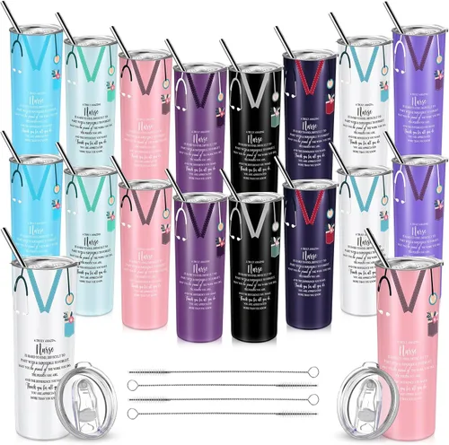 Miniatura 8 de Sabary Cna Week Gifts - Vaso de acero inoxidable de 20 onzas a granel con tapa y letrero de estetoscopio para mujeres, estudiantes de graduación
