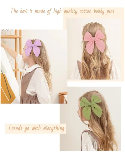 Miniatura 6 de 20 Lazos para el Cabello de Niñas Bebé Fable de 5.5 Pulgadas, Pinzas de Cocodrilo de Algodón y Lino, Accesorios Grandes Neutros Hechos a Mano