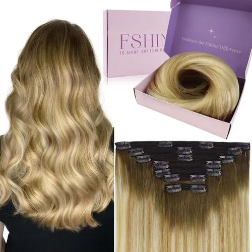 Miniatura 62 de Fshine Extensiones de cabello con broches, 22 pulgadas, 7 unidades, color marrón oscuro, doble trama, extensiones de cabello humano real con clip