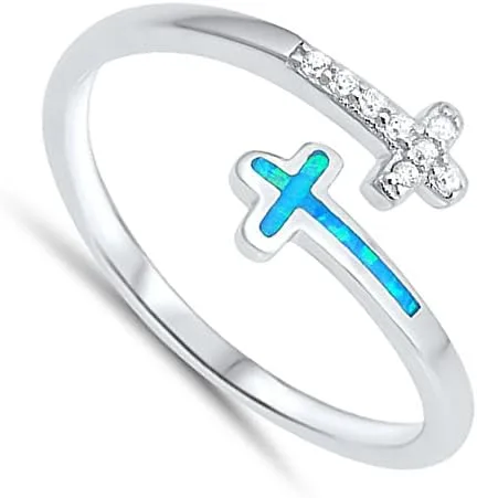Miniatura 2 de Anillo de plata de ley con cruz abierta
