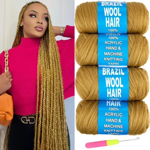 Miniatura 35 de 8 piezas de lana brasileña para trenzas, negro natural, cabello de lana brasileña para trenzar para mujeres, hilo para cabello para locs falsos