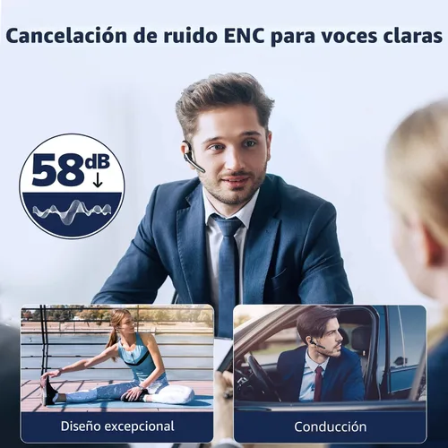 Ngsod Auriculares Bluetooth, auricular inalámbrico con micrófono de cancelación de ruido mejorado, funda de carga de 500 mAh compatible con tiempo