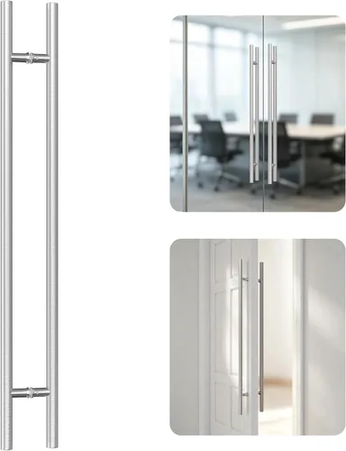 Miniatura 9 de Ranbo Tirador de puerta de níquel cepillado antihuellas de 12 pulgadas de longitud total, manija de puerta trasera a trasera, distancia entre