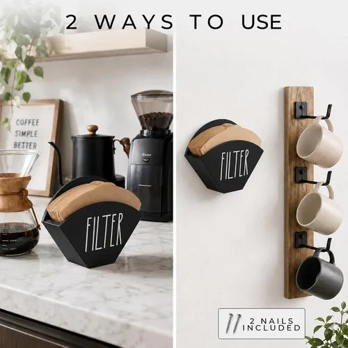 Miniatura 3 de Soporte de filtro de café de madera, organizador de almacenamiento de filtro de cono de granja, dispensador de decoración de estación y barra