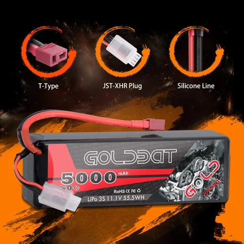 Miniatura 3 de GOLDBAT 11.1V 5000mAh 3S 50C LiPo RC Batería Hard Case Pack con T Conector para Emaxx Axial RC Coche Camión Buggy Vehículo