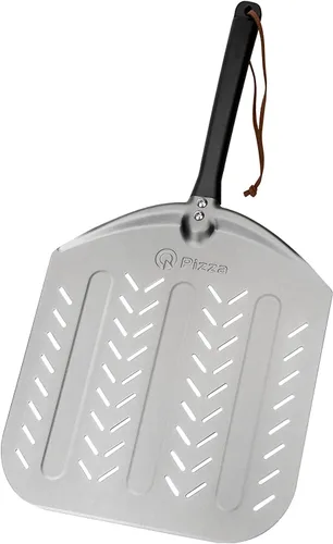 Miniatura 9 de Pala de pizza de aluminio, paleta de torneado de pizza de metal perforado de 12 pulgadas para horno de parrilla, herramienta de cocina, espátula