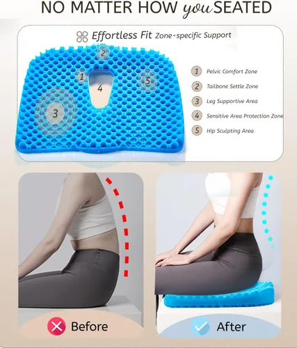 Miniatura 3 de Cojín de gel para asiento de larga duración, cojín de gel para aliviar la presión, suave y transpirable, cojín de silla para silla de oficina, Azul