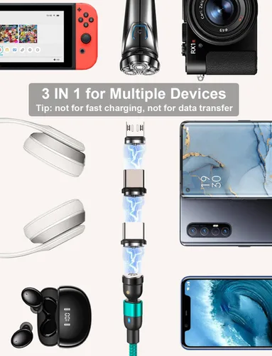 Miniatura 3 de Cable de carga magnético (paquete de 5, 1.6/3.3/3.3/6.6/6.6 pies)/cable de carga magnético USB C giratorio de 360° y 180°/cable de carga