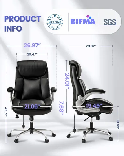 Miniatura 2 de Silla de oficina grande y alta, soporte lumbar ajustable para aliviar el dolor de espalda, doble acolchado cómodo ergonómico silla de oficina