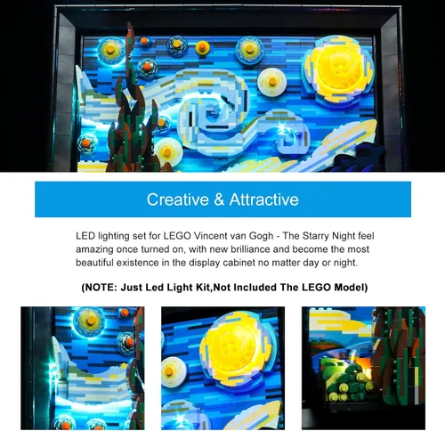 Miniatura 3 de BrickBling Luces LED compatibles con Lego Starry Night, kit de luces compatible con Lego Van Gogh compatible con Lego 21333-versión clásica