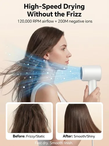 Miniatura 5 de Secador de pelo iónico de alta velocidad 2 en 1 y secadora de ropa portátil, motor sin escobillas de 110,000 rpm, secador de pelo profesional