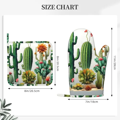Miniatura 3 de Juego de manoplas de horno de cactus y soportes para ollas, guantes de horno de silicona resistentes al calor para cocinar, guantes de horno