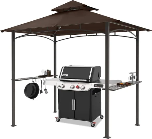 Miniatura 10 de MASTERCANOPY Gazebo de parrilla de 8 x 5 para exteriores, toldo con 2 luces LED (costuras marrones caqui)