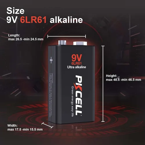 Miniatura 6 de PKCELL Paquete de 12 baterías de 9 voltios, baterías ultra alcalinas de 9 V 6LR61 de 9 V para detector de humo, alarmas de humo, vida útil de 10