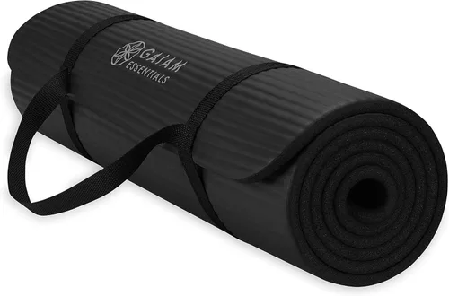Gaiam Essentials - Alfombrilla de yoga y pilates, fitness y ejercicio de 2/5 pulgadas de grosor (0.394 in) con correa de transporte fácil de Negro