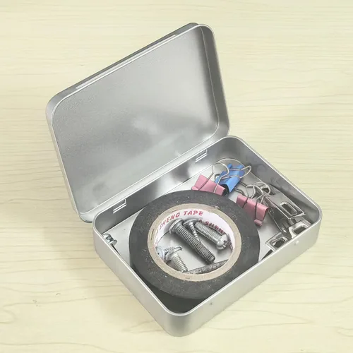 Miniatura 8 de 12 recipientes rectangulares de metal vacíos con bisagras para necesidades básicas, organizador de almacenamiento para el hogar, juego de mini Plata