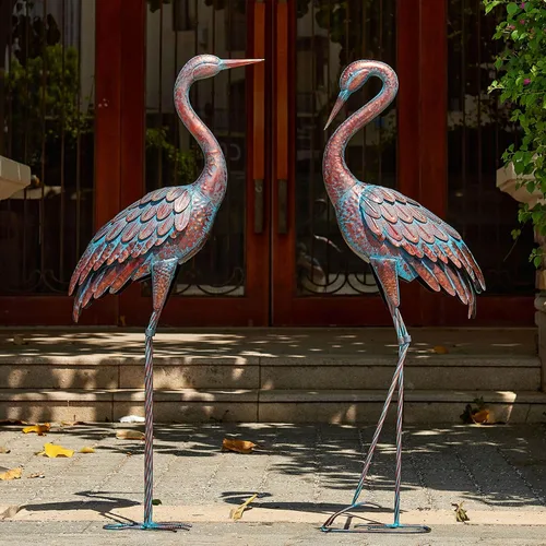 Miniatura 11 de Kircust Estatuas de Garza Azul para Exteriores Esculturas de Garza de Jardín de Metal, Arte de Patio de Pájaros Grande 47-48 Pulgadas, Juego de 2