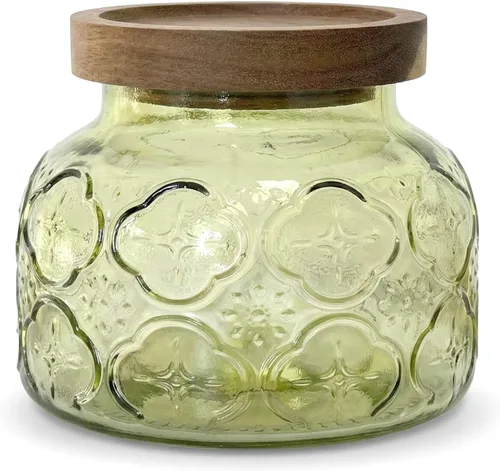 Miniatura 4 de Tarro decorativo de vidrio azul con tapa de madera hermética de 25.4 onzas, 2 piezas, boca ancha, recipientes de almacenamiento de alimentos