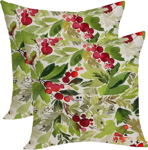 Miniatura 36 de Fundas de almohada navideñas de 18x18 pulgadas, paquete de 2, cuadros búfalo rojo y negro con ciervo, fundas de almohada decorativas, decoración